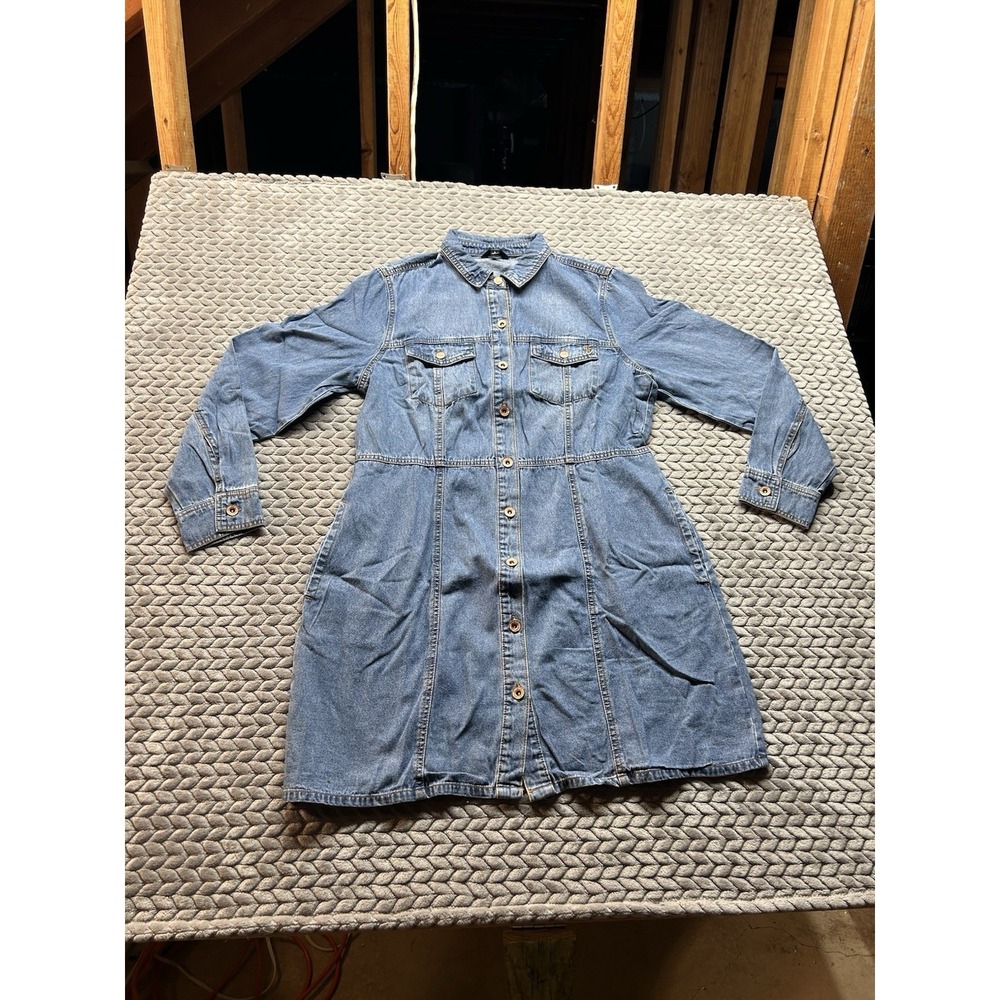 Women's Frye Denim Shirt Dress Large Button Front Long Sleeve Western Chambray